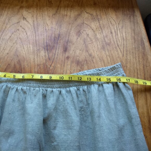 Green Midi Skirt  Elastic Waist  Pocket Lower Hem Art to Wear Abstract Hippie - Picture 6 of 10